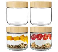 NETANY 4-pack 10oz Glass jars with Airtight Lids, Overnight Oats Containers with Bamboo Lids, Wide mouth Mason Salad jars, Glass Food Storage Containers for Snacks Yogurt Spice Sugar