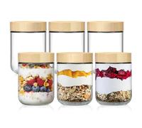 NETANY 6-pack 16oz Glass jars with Airtight Lids, Overnight Oats Containers with Bamboo Lids, Wide mouth Mason Salad jars, Glass Food Storage Containers for Snacks Yogurt Spice Sugar