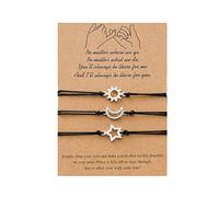 Netbiio 3Pcs Sun and Star Best Card Bracelets Matching Friendship Promise Bangle Long Distance Going Away Gift Love Knot for Women Adjustable Braided Rope Bracelets
