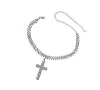 [Netbiio] Crystal Cross Pendant Necklace with Adjustable Copper Chain for Women Fashion Accessories Rhinestone Crucifix Necklace for Women Lightweight Daily Versatile Party Bling Rhinestone Jewelry