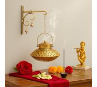 Netboon Handcraft Home Décor Wall Hanging Incense Holder| Brass Metal Dhoop Burner|Tealight Candle Holder | Incense Burner Pooja Item | Dhoop Batti Stand