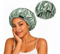 Netcken Silk Bonnet for Sleeping Women,Adjustable Satin Bonnet for Women Curly Hair,Double Layer Anti Frizz Soft Sleep Cap (Green)
