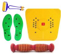 NETCLUB Acupressure Bio-Magnetic Foot Mat + Foot Roll (Big) for Stress & Pain Relief + Yoko Polyplastics Sole Height Increase Reflexology Device mini roller finger care Massager