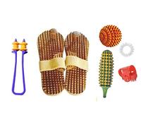 NETCLUB Acupressure Khadau Wooden Unisex Crafts Wooden Relaxing Acupressure Foot Feet Massager Slippers chappal free size with Full body acupressure massager kit