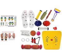 NETCLUB Acupressure Massager Sujok Therapy Tools Combo Kit For Stress and Pain Relief Bio-Magnetic Power Foot Mat & Shoe Sole Foot Roller-Pyramidal Cuts Wooden acupressure chart gym body care Massager