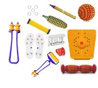 NETCLUB Acupressure Massager Tools Combo Kit for stress and pain relief with Foot Roller Wooden Bio-Magnetic Power Foot Mat for Accupressure tool kit home gym with advance finger care Massager