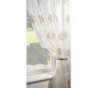 NetCurtainsUK Dahlia Cream/Gold Embroidered Voile Panel - Slot Top - Ready to Hang (135cm (53") x 137cm (54"))