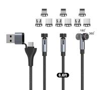 NETDOT 6in1 Gen12 6.6ft/3 Pack Black 18W Fast Charging Magnetic Phone Charger, USB-A & USB-C Magnetic Charger for USB-C, Micro-USB & i-Product