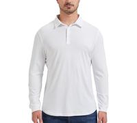 netdraw Mens Lightweight Bamboo Viscose Polo Ultra Soft Curved Hem UPF 50+ Casual Collared Golf Shirt, Long Sleeve White, Large