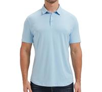 netdraw Mens Lightweight Bamboo Viscose Polo Ultra Soft Curved Hem UPF 50+ Casual Collared Golf Shirt, Light Blue, Large