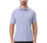 netdraw Mens Lightweight Bamboo Viscose Polo Ultra Soft Curved Hem UPF 50+ Casual Collared Golf Shirt, Pale Blue Heather, Medium