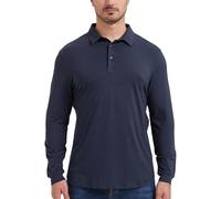netdraw Mens Lightweight Bamboo Viscose Polo Ultra Soft Curved Hem UPF 50+ Casual Collared Golf Shirt, Long Sleeve Navy, Large