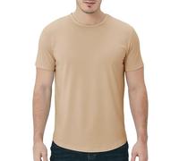 netdraw Men's Ultra Soft Bamboo T-Shirt Curve Hem Lightweight Cooling Long/Short Sleeve Casual Basic Tee Shirt, Short Sleeve Tan, Large