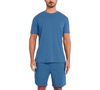 netdraw Men's Ultra Soft Bamboo Viscose Pajama Sets Lightweight Comfy Lounge Sleep Short Sleeve Pjs Sleepwear, Denim Blue, L