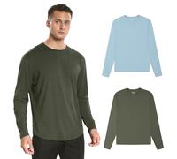 netdraw Men's Ultra Soft Bamboo Viscose T-Shirt Curve Hem Lightweight Cooling Short/Long Sleeve Casual Basic Tee Shirt, 2-pack L/S Olive Green/Light Blue, XXXL Tall