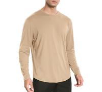 netdraw Men's Ultra Soft Bamboo Viscose T-Shirt Curve Hem Lightweight Cooling Short/Long Sleeve Casual Basic Tee Shirt, Long Sleeve Tan, Large
