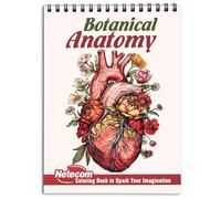 Netecom Botanical Anatomy Coloring Book for Adults, Soft Cover, 30 Detailed Coloring Pages on Anatomy Interwoven with Flowers and Plants to Relieve Stress and Relax, E