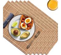 NETEHA Natural Bamboo Placemat-6 Pack- Set of Wooden Square Placemats, Suitable for Non-Slip and Resistant Bamboo Table Placemats in Restaurants and Kitchen