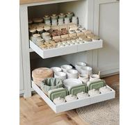 NETEL 2 Pack Expandable Pull Out Cabinet Organiser,Depth 53 cm,Adjustable Width 32cm-52cm, 3 Rails No Drill,Adhesive Peel And Stick Slide Out Drawers for Kitchen Cabinets