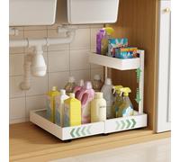 NETEL Pull Out Cabinet Organiser, 2 Tie Under Sink Storage, 32cm-52cm Extendable Stick On Pull Out Cabinet Organiser, 6 Height Adjustable Option, No Drill Adjustable Drawers