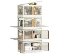 NETEL Storage box with lid,72L 4 stackable storage boxes,Stackable storage drawers with wheels and door, 5 pages can be opened,Transparent & Stable,Plastic storage box for bedroom,living room,kitchen