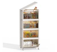 NETEL Storage Boxes With Lids, Stackable Storage Boxes 23.4L*4 Tier&1 Lid, Plastic Folding Storage Boxes with Wheels, Magnetic Door, For Bedroom Living Room Bathroom, 93.6 L Total White