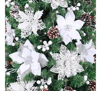 Neten 56 Pcs Christmas Tree Decorations, Artificial Poinsettia Flowers, Berry Branches & Pine Cones, White