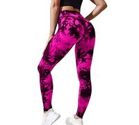 Neteson Women's Sports Leggings Push Up Trousers Gym High Waist Opaque Booty Scrunch Slimming Leggings Seamless Anti-Cellulite Elastic Yoga Fitness Jogging, A Tie Dye Red Pink, M