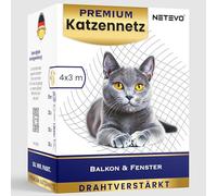 Netevo® Cat Net for Balcony, Wire Reinforced, Cat Protection Net, Includes Accessories, 3 x 4 m, Black