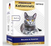 Netevo® Cat Net for Balcony, Wire Reinforced, Cat Protection Net, Includes Accessories, 3 x 8 m, Black