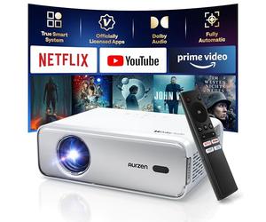 [NetfIix Officially & DoIby Audio] Aurzen Eazze D1 4K Supported Smart Projector with Auto Focus & Auto Keystone, 50% Zoom, HDR 10, 60Hz Portable Projector for iOS/Android/USB/TV Stick,Silver