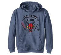 Netflix Kids' Stranger Things Hellfire Cut Youth Pullover Hoodie, Navy Blue Heather, S