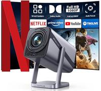 【Netflix Officially & Dolby Audio】Projector, 26000 Lumen Smart FHD 1080P Portable Projector 4K Support, WiFi6 Bluetooth 50% Zoom 360° Rotatable Short Throw Projectors for Bedroom, Outdoor, Kid Gifts