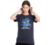 Netflix Women's Kpop Demon Hunters Cute Derpy Tiger Cartoon T-Shirt, Deep Navy in Dark Navy | Size: 2XL Netflix Dark Navy 2XL