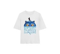 Netflix Women's Kpop Demon Hunters Derpy Tiger Sinking Logo Oversized T-Shirt, White | Size: Medium Netflix White M