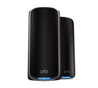 NETGEAR Orbi 970 Series WiFi 7 Mesh System, Up to 5,400 sq ft., 2 Pack | Up to 27 Gbps, 200 Devices, Quad-Band, Security Features, 10 Gig Port, Router + 1 Satellite Extender, Black, RBE972SB