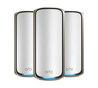 NETGEAR Orbi 970 Series | WiFi 7 Mesh System | RBE973S | Wireless Router + 2 Satellites | Up to 27 Gbps | Covers 8,200 sq. ft. | Connects up to 200 devices | Quad-band BE27000 | 10 Gig Internet Port