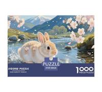Netherland Dwarf Rabbit Jigsaw Puzzles 1000 Pieces Challenge Toy for Adults,Cherry Blossoms Impossible Jigsaw Puzzles 1000 Piece Educational Game 38x26cm/1000pcs