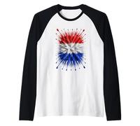 Netherlands Flag Splash Art Design Patriotic Dutch Flag Raglan Baseball Tee