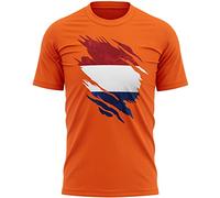 Netherlands Flag Torn Effect Mens T Shirt, World Funny Ideas for Men, Netherlands Football Supporters Flag Tee, L, Orange