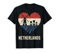 Netherlands Heart Windmill Tulip Vintage T-Shirt