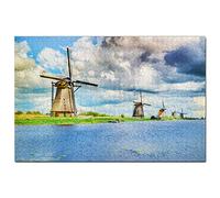 Netherlands Holland Kinderdijk Windmill Jigsaw Puzzle 1000 Piece Game Artwork Travel Souvenir 38x26cm