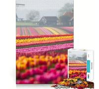 Netherlands Tulip Fields Adult Jigsaw Puzzles 1000 Pieces Sharp Logic Toy Stress Release Tight Cut Art Collectible (50x75cm)