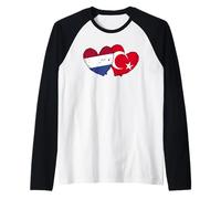 Netherlands Turkey Heart Flag Türkiye Dutch Turkish Heritage Raglan Baseball Tee