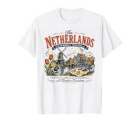 Netherlands - Vintage Windmill Tulips Canals Bicycle Clogs T-Shirt