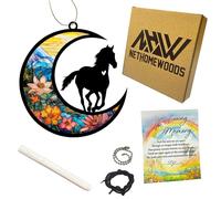 NETHOMEWOODS Horse Memorial Suncatcher, Personalized Pet Loss Gift with Name & Date, Sympathy Rainbow Bridge Remembrance, Horse Lover Bereavement Gifts, Hanging Window Decor & Ornament