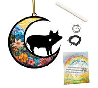 NETHOMEWOODS Pig Memorial Suncatcher, Personalized Rainbow Bridge Remembrance with Name & Date, Pig Lover Passing Away Gift, Loss of Pet Bereavement Gifts, Hanging Window Decor, Car
