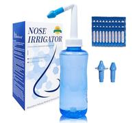 Neti Pot Sinus Rinse Kit - Allergy Relief & Cold Symptom Solution with BPA-Free 500ml Nasal Wash Bottle, 30 Salt Packets, and Ergonomic Design for Adults & Kids