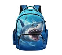 NETILGEN 17 inch Large Capacity Backpack with Padded Shoulder Strap Blue Shark 3D Printed Kid Boys Personalized School Bag for Elementary Primary School