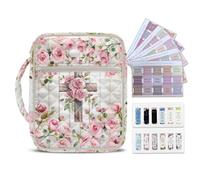 NETILGEN Bible Cover for Women Pink Rose Cross Large Quilted Carrying Case with Handle, Church Bible Study Supplies Accessories Christian Gifts